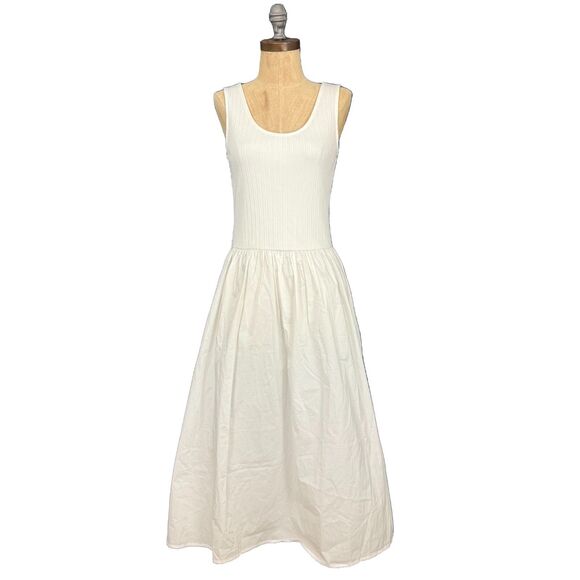 MADEWELL Drop-Waist Tank Midi Dress XS Fit Flare Vacay Lighthouse White NWT B20 - Picture 2 of 7